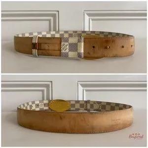 Authentic Louis Vuitton Damier Azur Canvas Leather Voyage Belt Size 80/32 M9837 Authentic Louis Vuitton Damier Azur Canvas Leather Voyage  main image 4